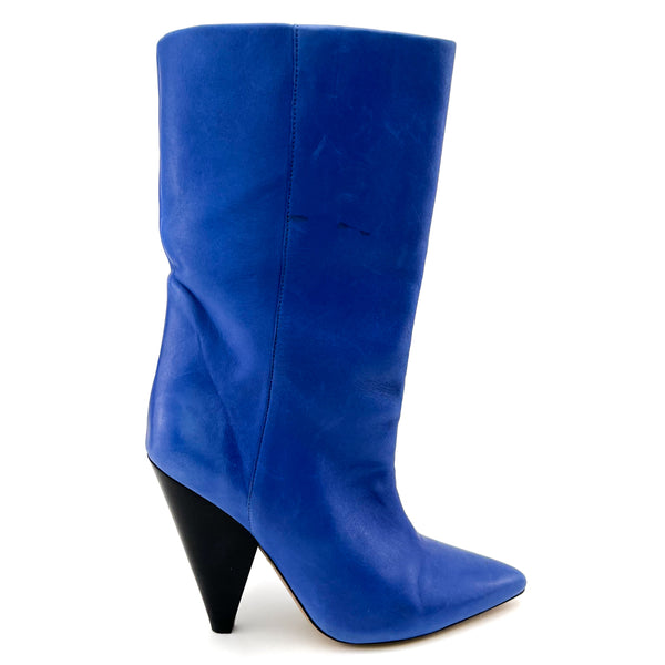 Isabel Marant Blue Lambskin Leather Lexing Boots 