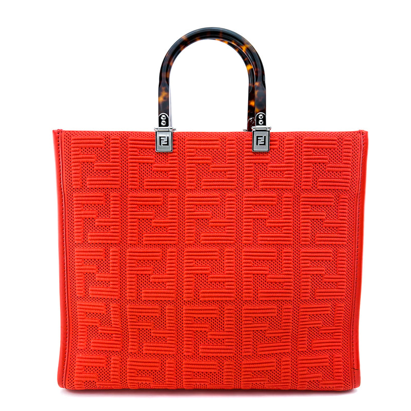 Fendi Red Technical Fabric Plexiglass FF Motif Sunshine Medium Shopper Tote  Bag