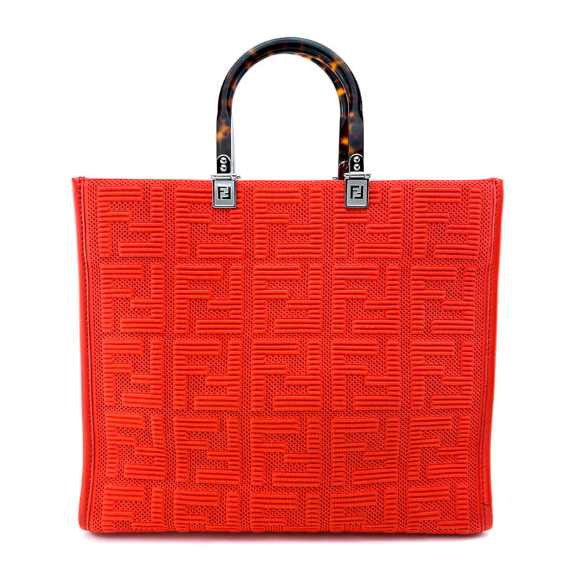 Fendi Red Fabric FF Sunshine Medium Shopper Tote Bag