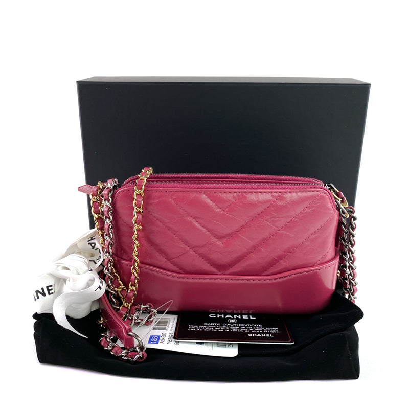 Chanel Rose Pink Aged Calfskin Leather Gabrielle Double Zip Clutch