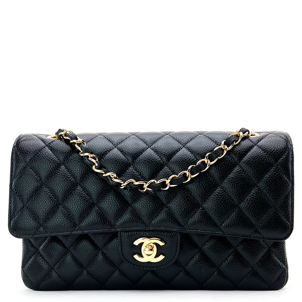 New 23S CHANEL Classic Top Handle Flap Black Caviar Leather Gold