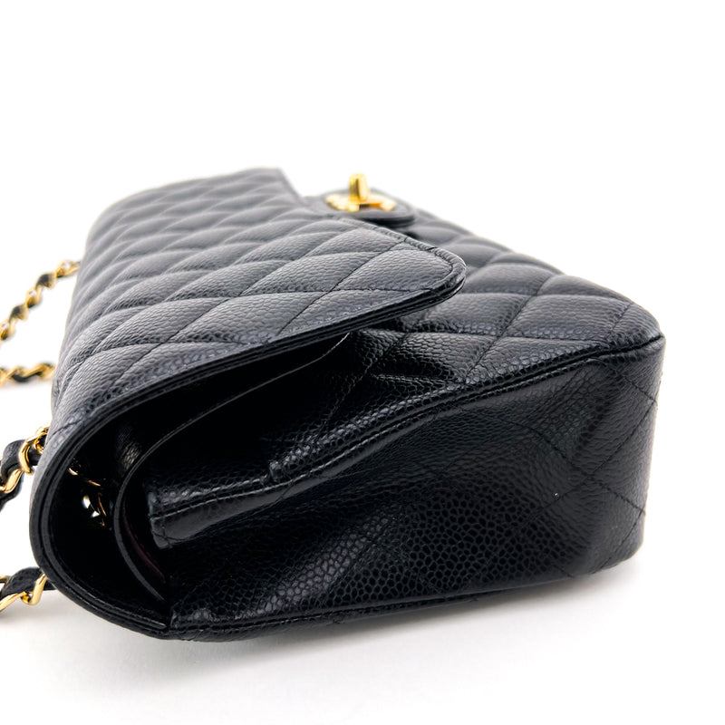 CHANEL Quilted Lambskin Leather Double Flap Classic Medium Black Bag