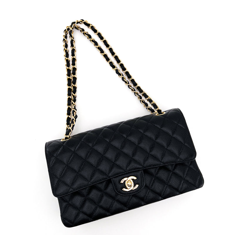 Chanel Black Quilted Caviar Leather Medium Classic Double Flap Bag