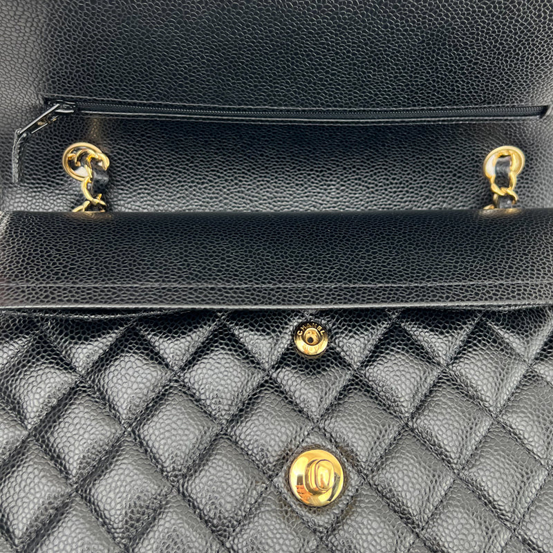 Chanel Black Caviar Quilted Classic Double Flap Medium Gold