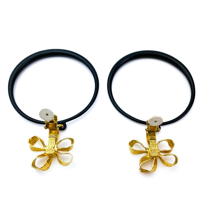 Chanel Gold CC Flower Hoop Clip On Earrings 93P Black and Vintage