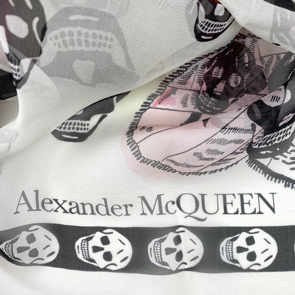 Skulls and Butterflies Print Silk Scarf.