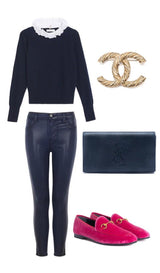 Saint Laurent De Jour Clutch Dark Blue CC Brooch Gucci Pink Loafers