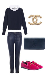 Gucci Horsebit Pink Velvet Jordaan Loafers Chanel CC Crystal Brooch