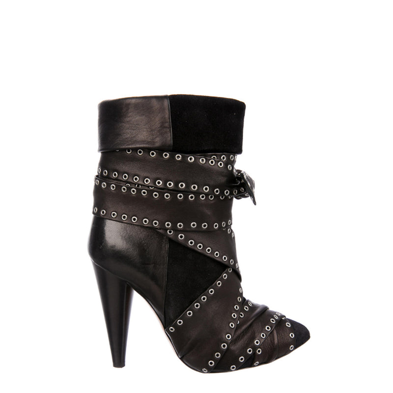 Isabel Marant Black Studded Leather Aleen Ankle Boots 36