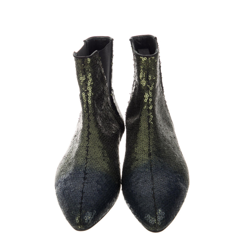 Loewe Green Sequined Leather Chelsea Boots 