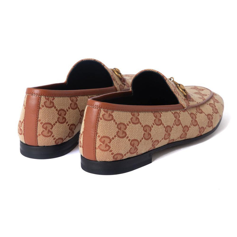 Gucci GG Canvas Jordaan Monogram Loafers Beige Brick Red 37.