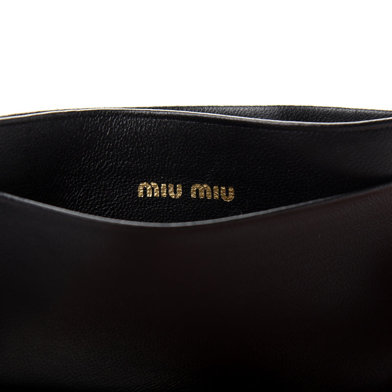 Miu Miu Black Matelassé Leather Crystal Card Holder Wallet