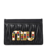 Miu Miu Black Matelassé Leather Crystal Card Holder Wallet - Luxybit