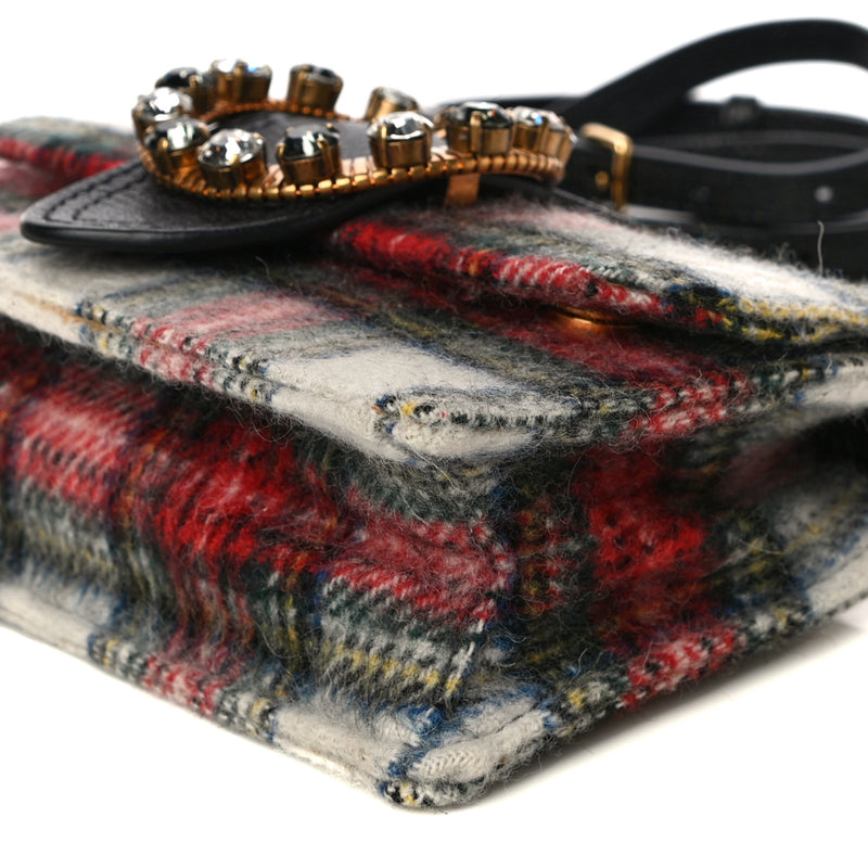 Miu Miu Tartan Plaid Wool Jewel Crystal Bag - Luxybit