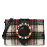 Miu Miu Tartan Plaid Wool Jewel Buckle Shoulder Belt Bag - Luxybit