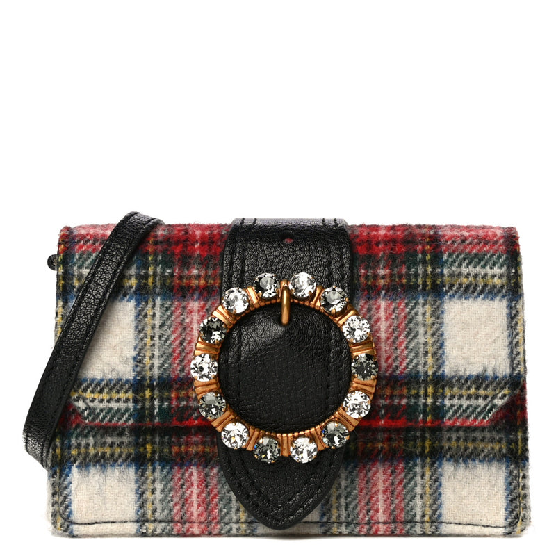 Plaid Pattern Wallet Phone Case with Crossbody Chain