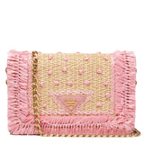 Prada Pink Woven Straw Dots Wallet on Chain Shoulder Bag - Luxybit