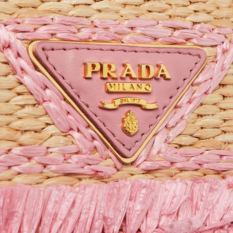 Prada Pink Woven Straw Dots Wallet on Chain Logo - Luxybit