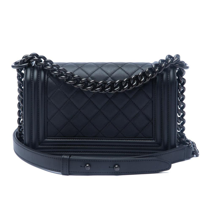 Chanel So Black Lambskin Quilted Small Boy Flap Bag