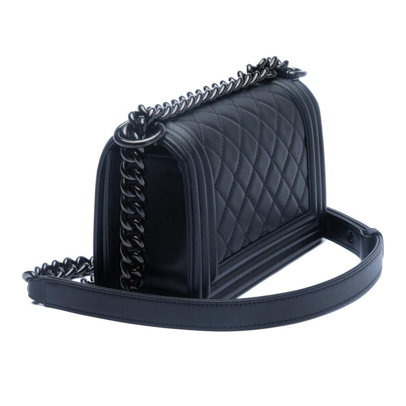 Chanel So Black Lambskin Quilted Small Boy Flap Bag