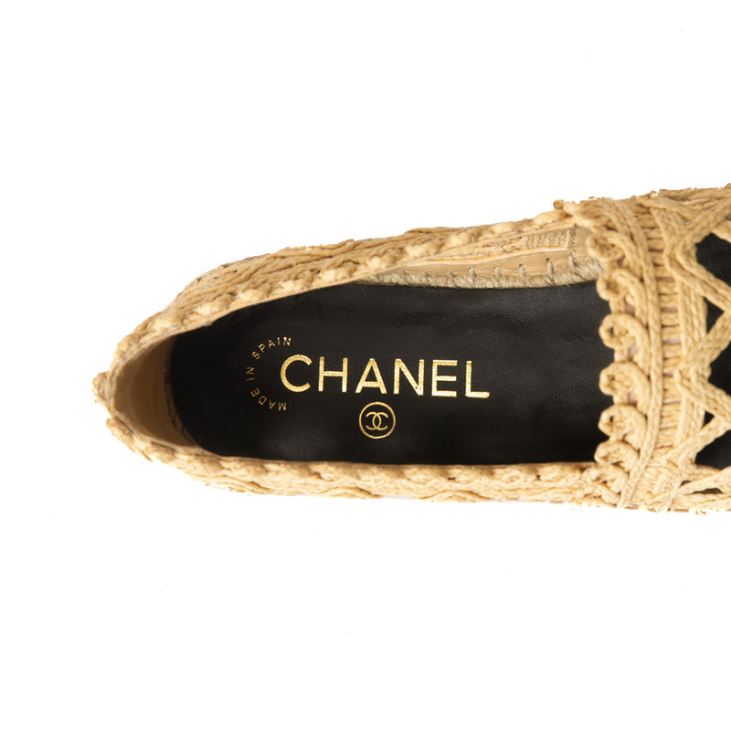 Chanel Espadrille 38 Noir Canvas Linen CC Flats CC-0225N-0045
