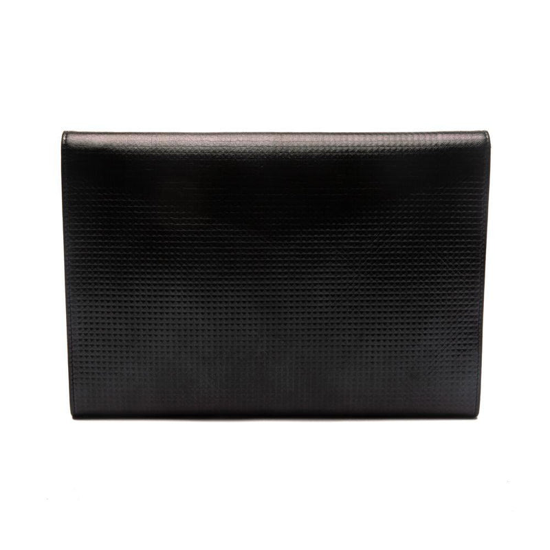 Chanel Cube Embossed Lambskin Leather Clutch Bag Metallic Black.