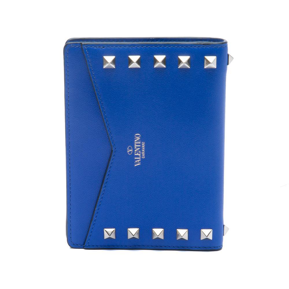 Valentino Blue Calfskin Leather Passport Wallet