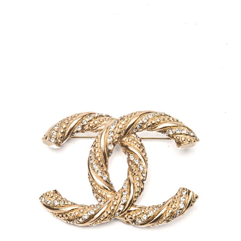 CHANEL CLASSIC GOLD LARGE BIG CC LOGO PEARLS CRYSTALS BROOCH PIN – Miami  Lux Boutique