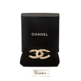 Chanel Light Gold Crystal Twisted CC Brooch