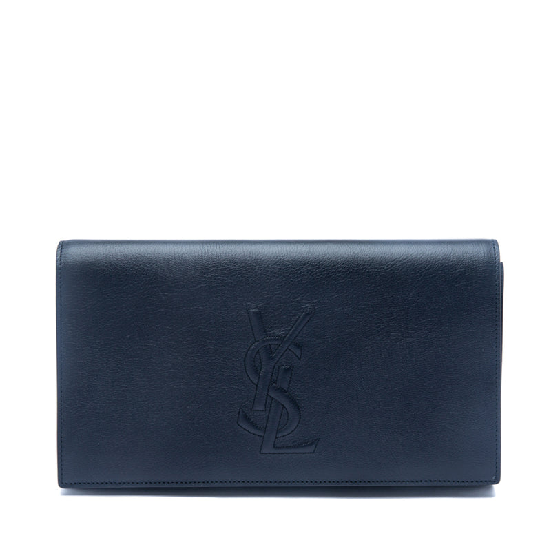 Saint Laurent Textured Calfskin Large Belle De Jour Clutch Metallic