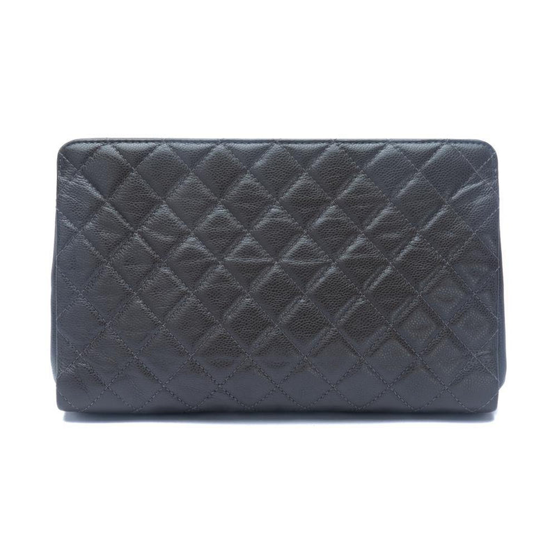 Chanel Grey Quilted Caviar Timeless CC Large Frame Clutch Bag