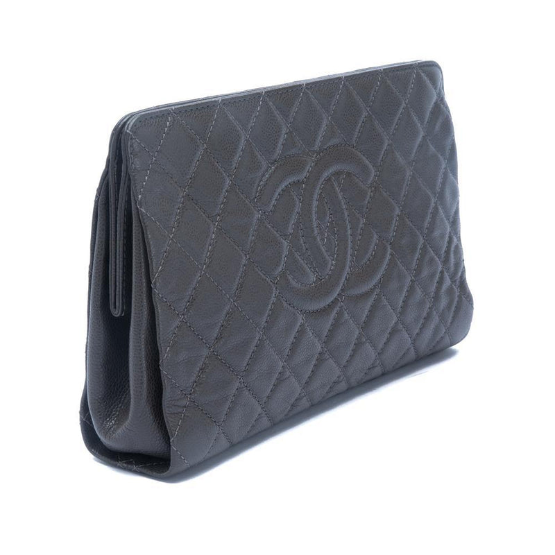 Quilted Caviar Timeless CC Large Frame Clutch Bag Grey.Chanel Quilted Caviar Timeless CC Large Frame Clutch Bag Luxybit