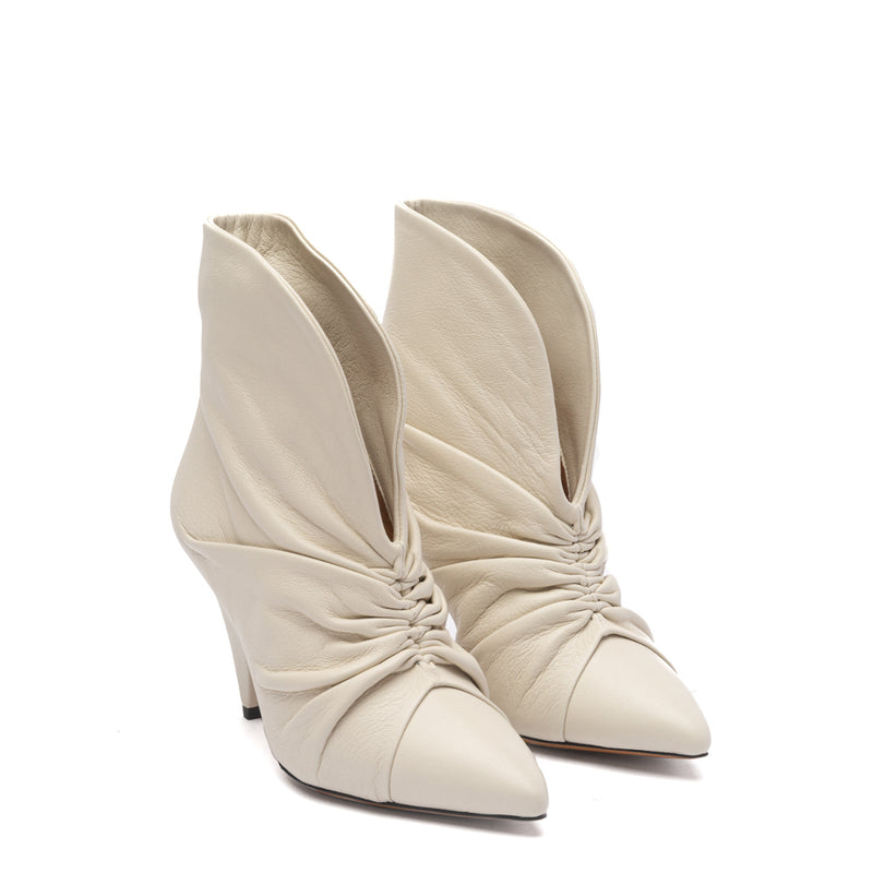 Isabel Marant Ruched Leather Lasteen Ankle Boots White