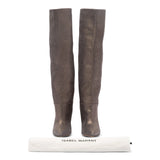 Metallic Leather Lokyo Knee High Boots Silver Brown 37.