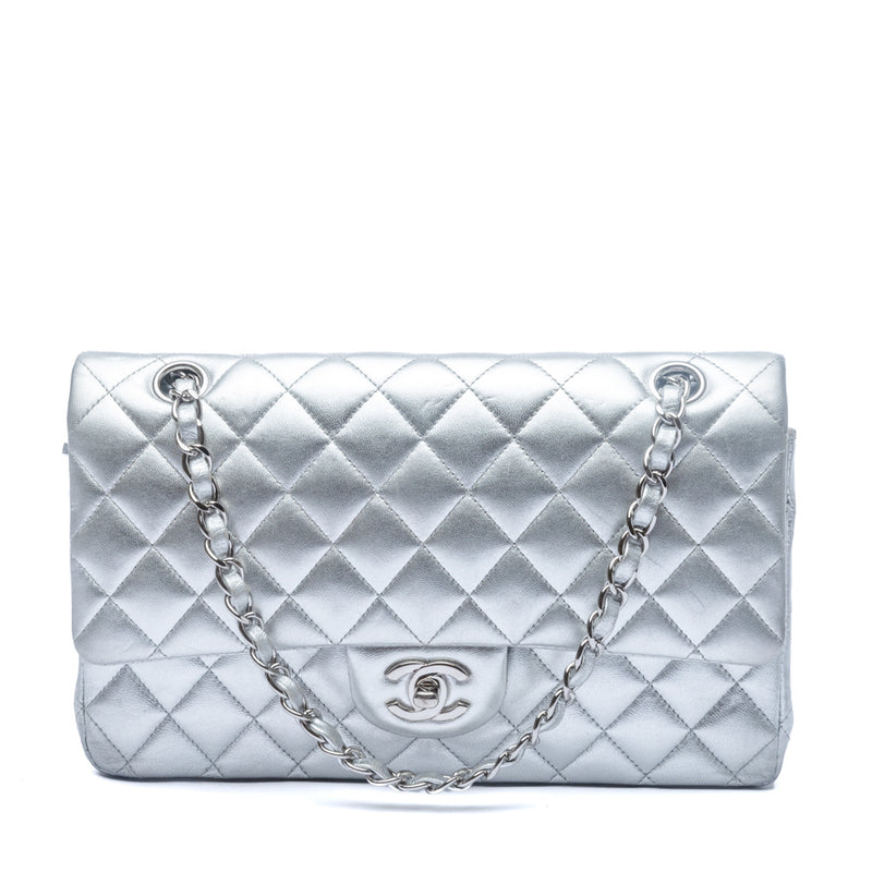 Chanel White Quilted Lambskin Leather Classic Medium Double Flap Bag