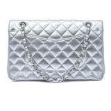 Quilted Lambskin Leather Classic Medium Double Flap Bag Silver.