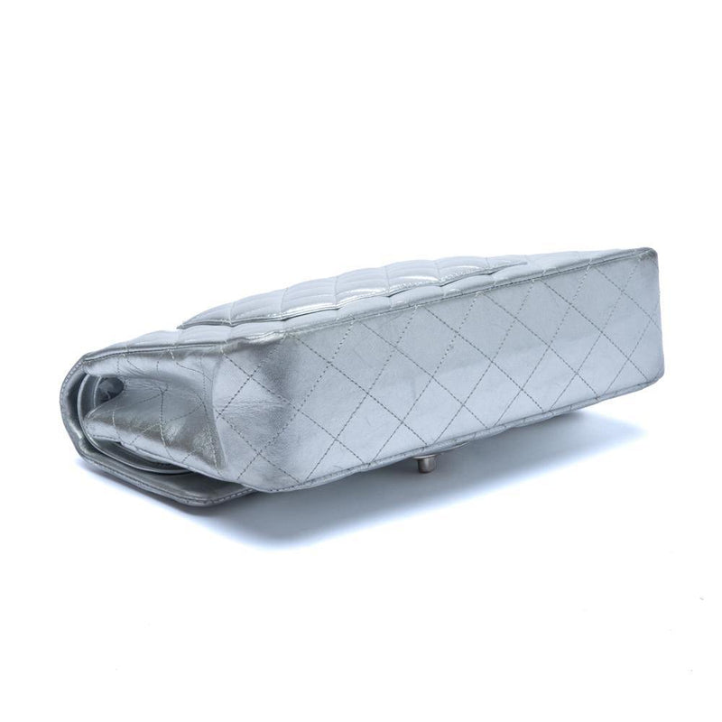 Quilted Lambskin Leather Classic Medium Double Flap Bag Silver.
