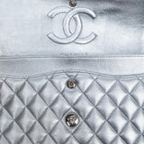 Quilted Lambskin Leather Classic Medium Double Flap Bag Silver.