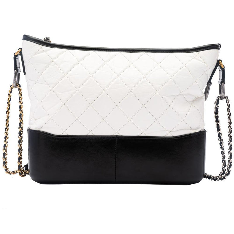 Chanel Black White Quilted Leather Medium Gabrielle Hobo Bag