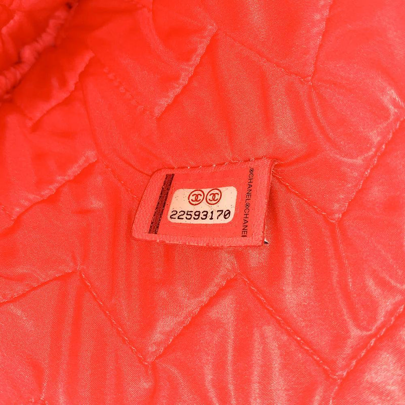 Chanel Quilted Chevron Lambskin Leather Large Zip Pouch Clutch Coral