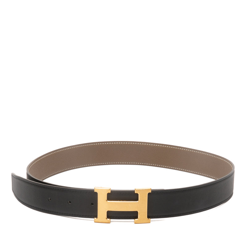 Hermes Black/Etoupe Swift and Epsom Leather Reversible Constance Belt 90 CM  Hermes