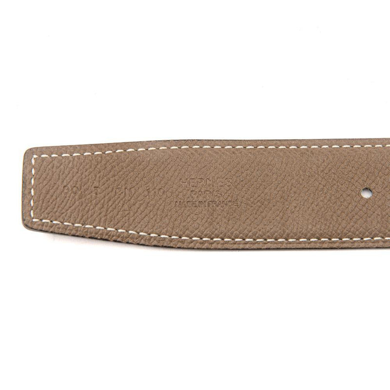 Hermes 32mm Black Epsom/Etoupe Swift Leather Gold Plated Constance Belt 80