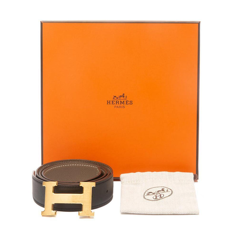 Hermès Etoupe Epsom & Black Box Calf Constance Belt Kit 80 GHW