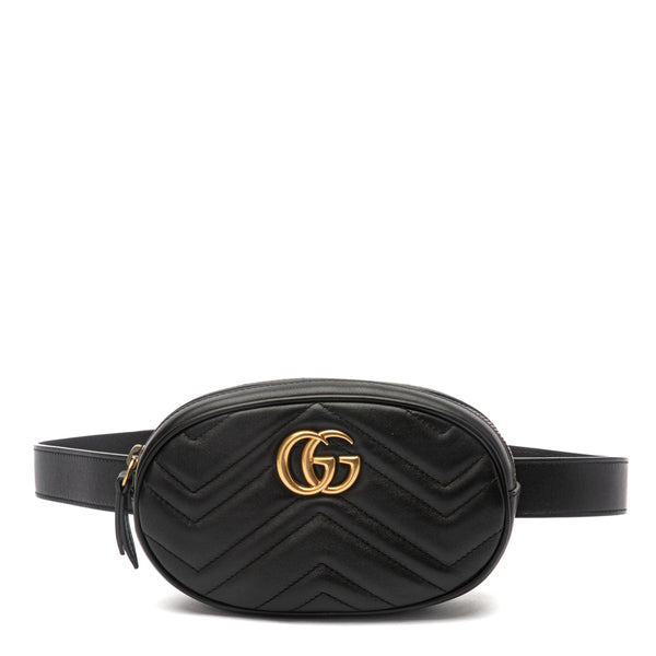 Gucci Black Calfskin Matelasse Leather GG Marmont Waist Belt Bag 85 34