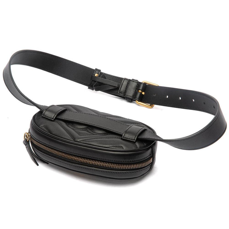 Calfskin Matelasse Leather GG Marmont Waist Belt Bag 85 34 Black.