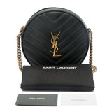 Chevron Quilted Leather Vinyle Round Camera Shoulder Bag Black.