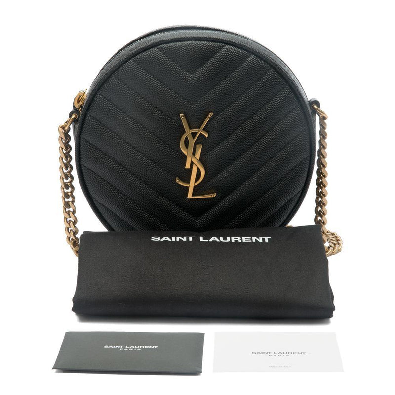 SAINT LAURENT Vinyle YSL Monogram Round Leather Crossbody Bag