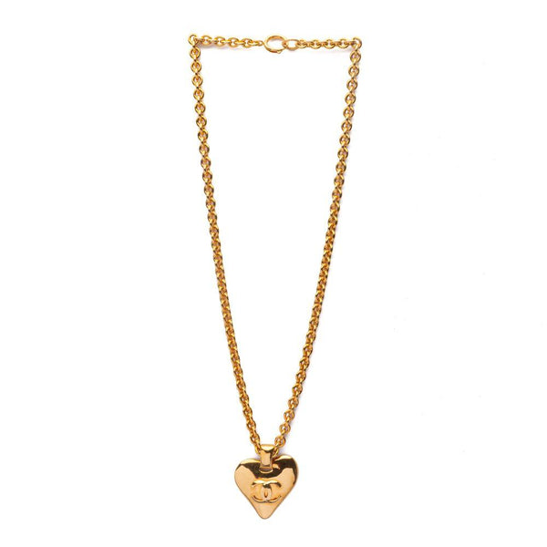 Chanel Womens Gold Tone CC Large Heart Pendant Chain Necklace