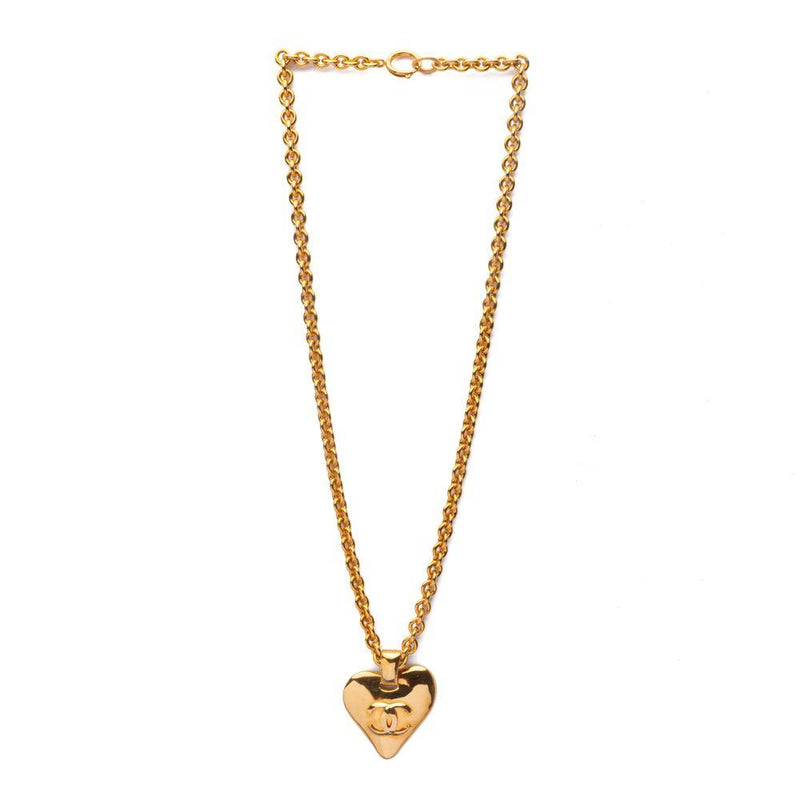 Chanel Gold CC XL Heart Chain Pendant Necklace 93P Vintage