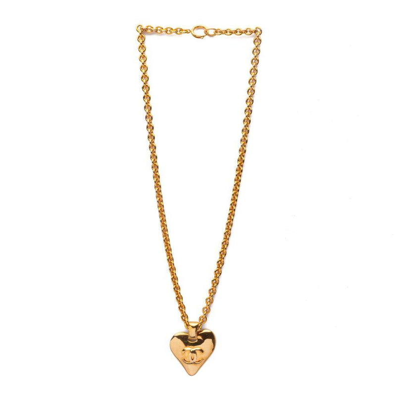 CC Heart Chain Pendant Necklace 93P Vintage Gold.